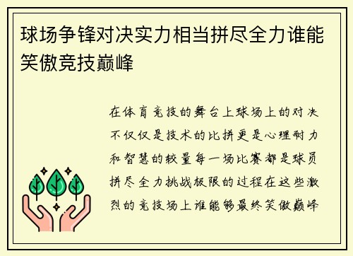 球场争锋对决实力相当拼尽全力谁能笑傲竞技巅峰