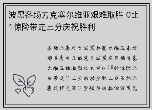 波黑客场力克塞尔维亚艰难取胜 0比1惊险带走三分庆祝胜利